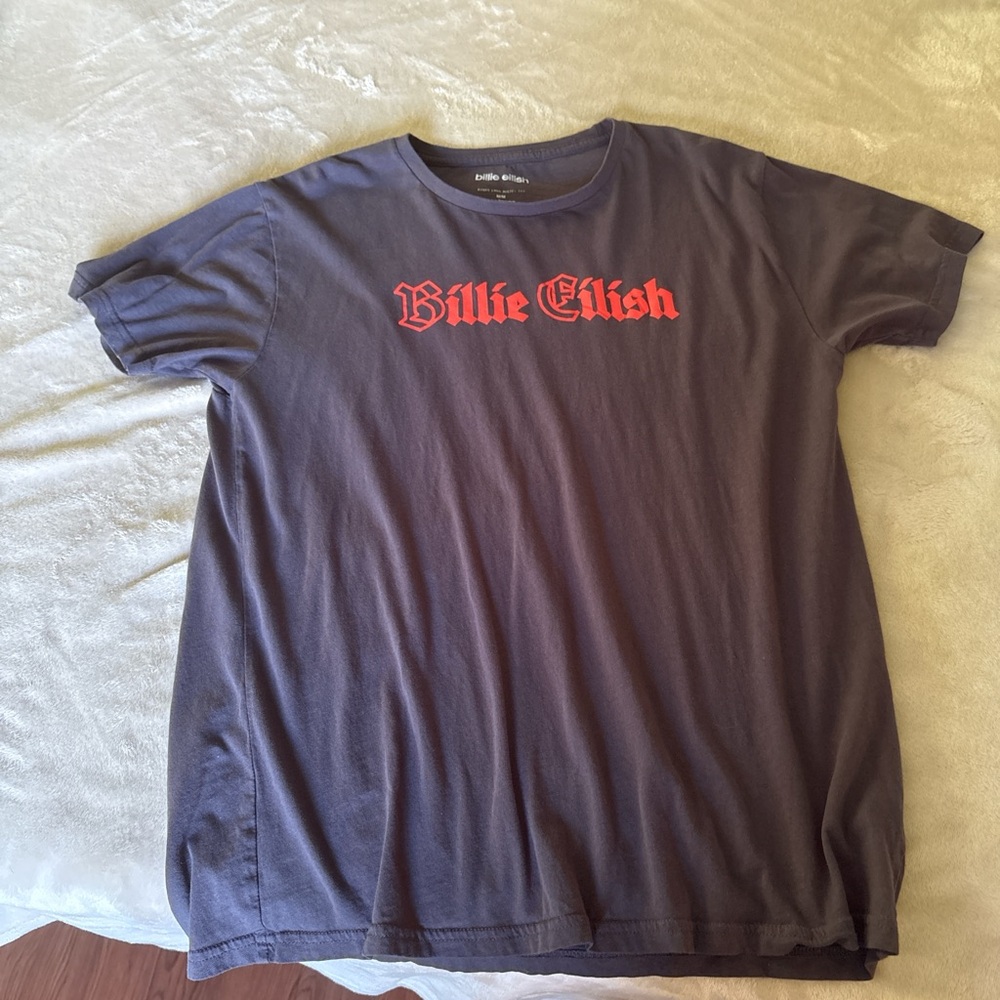 Billie Eilish Graphic Band T-Shirt | Gothic Font & Red Moon Graphic | Size M